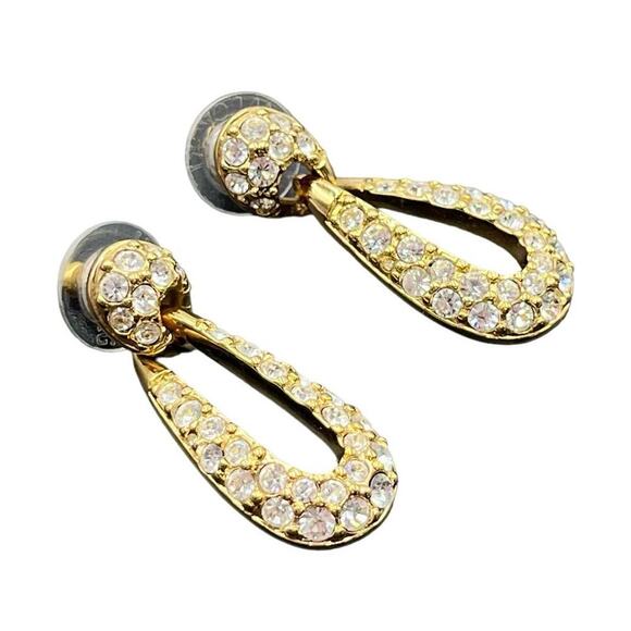 SWAROVSKI Swan Vintage Gold Crystal Dangle Drop Designer Door Knocker Earrings - Picture 1 of 14